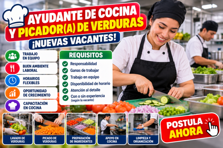 Ayudante de Cocina y Picador(a) de Verduras: funciones, requisitos y cómo postular